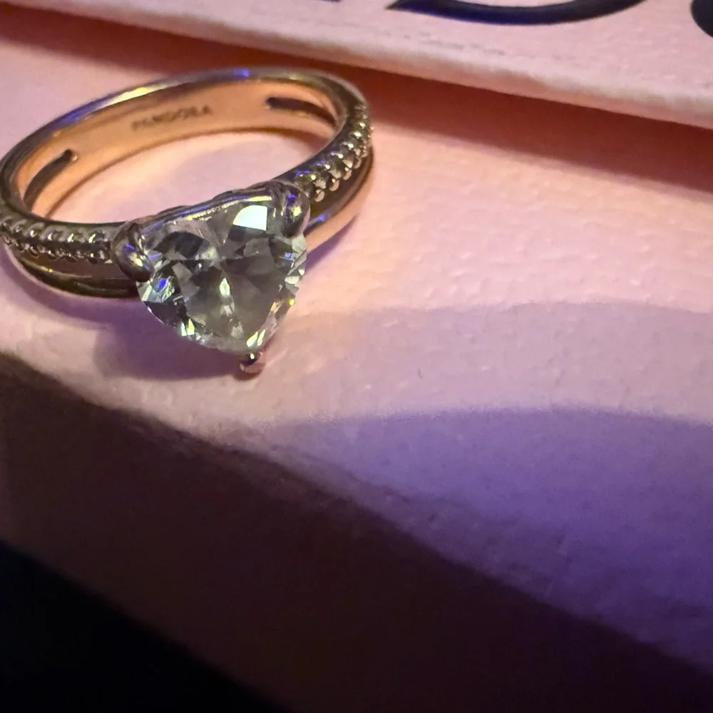 Pandora Silver Heart Solitaire Ring with Raised Band